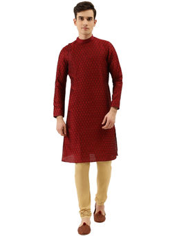 Manyavar - Maroon Art Silk Kurta Churidar (Set of 2)