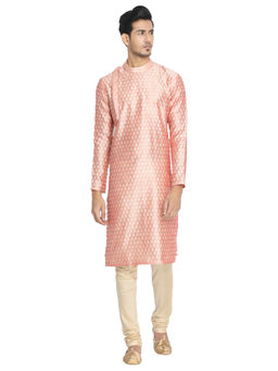 Manyavar - Peach Silk Blend Kurta Churidar (Set of 2)