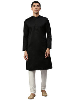 Manyavar - Men's Black Kurta with Pencil Pajama (Set of 2)