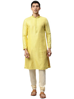 Manyavar - Men's Bright Yellow Kurta with Churidar (Set of 2)