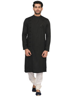 Manyavar - Black Blended Cotton Kurta Churidar (Set of 2)