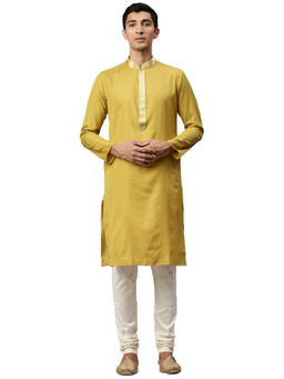 Manyavar - Men's Mustard Kurta with Churidar (Set of 2)