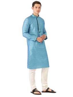 Manyavar - Men's Aqua Blue Kurta with Churidar (Set of 2)