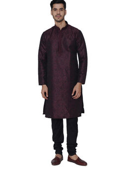 Manyavar - Purple Woven Kurta And Churidar (Set of 2)