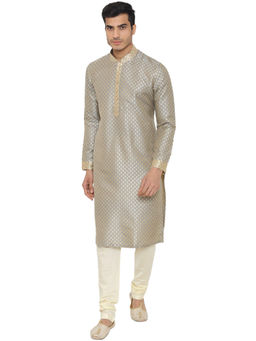 Manyavar - Grey Silk Blend Kurta Churidar (Set of 2)