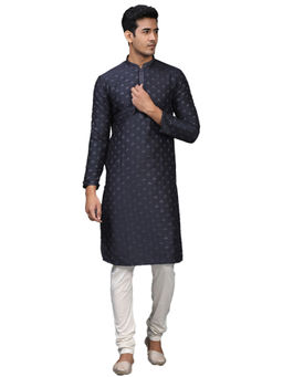 Manyavar - Blue Silk Blend Kurta Churidar (Set of 2)