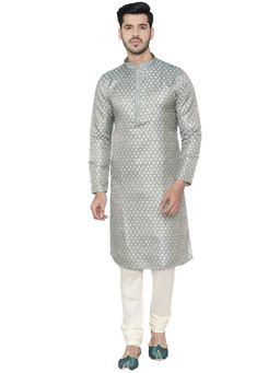 Manyavar - Teal Blue Silk Blend Kurta Churidar (Set of 2)