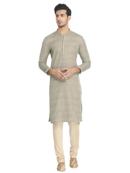 Manyavar - Cotton Linen Blend Grey Kurta Churidar (Set of 2)