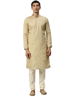 Manyavar - Men's Beige Kurta with Churidar (Set of 2)
