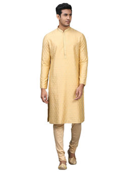 Manyavar - Fawn Art Silk Kurta Churidar (Set of 2)