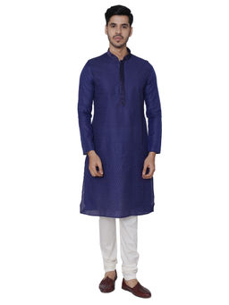Manyavar - Blue Woven Kurta And Churidar (Set of 2)