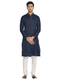 Manyavar - Blue Cotton Blend Kurta Churidar (Set of 2)