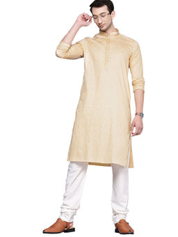 Manyavar - Fawn Cotton Blend Printed Kurta Churidar (Set of 2)