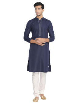 Manyavar - Blue Cotton Kurta Churidar (Set of 2)