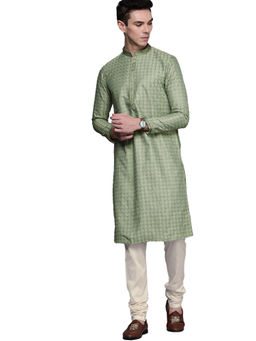 Manyavar - Green Silk Blend Self Design Kurta Churidar (Set of 2)