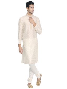 Manyavar - Silk Blend Biscuit Kurta Churidar (Set of 2)