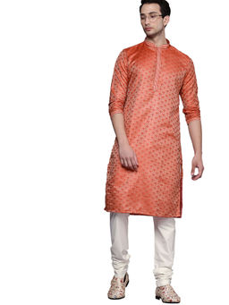 Manyavar - Gajari Silk Blend Jacquard Kurta Churidar (Set of 2)