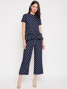 CRIMSOUNE CLUB - Women's Navy Blue Polka Dots Co-ord (set Of 2)