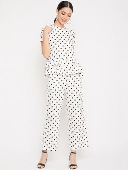 CRIMSOUNE CLUB - Women's White Polka Dots Co-ord (set Of 2)