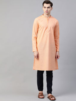 See Designs - Peach Chikankari Embroidered Kurta