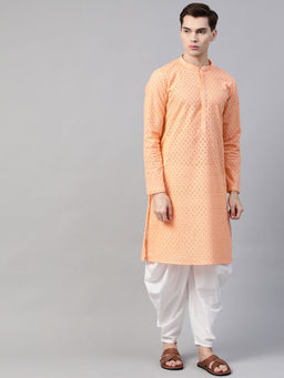 See Designs - Peach Chikankari Embroidered Kurta