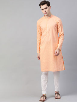 See Designs - Peach Chikankari Embroidered Kurta