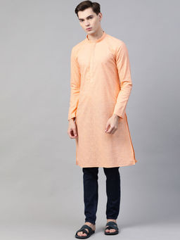 See Designs - Peach Chikankari Embroidered Kurta
