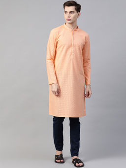 See Designs - Peach Chikankari Embroidered Kurta