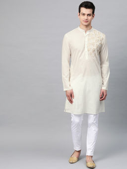 See Designs - Off White Embroidered 1 Kurta & 1 Pyjama