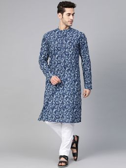 See Designs - Blue Printed Kurta And Pyjama (Set of 2)