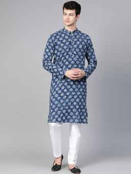 See Designs - Blue Printed Kurta And Pyjama (Set of 2)