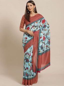 Sareemall - Blue Printed Saree Unstitched Blouse