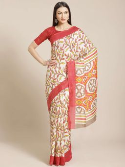 Sareemall - Off White Printed Saree Unstitched Blouse