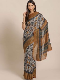Sareemall - Grey Printed Saree Unstitched Blouse