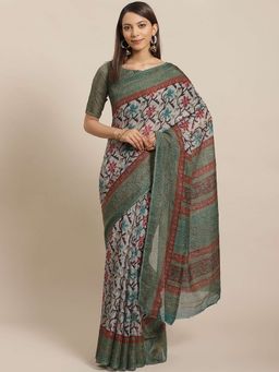 Sareemall - Grey Printed Saree Unstitched Blouse