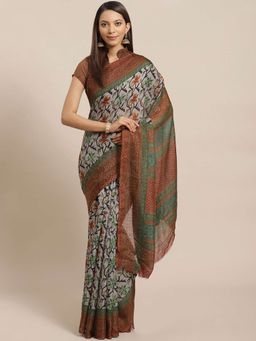 Sareemall - Grey Printed Saree Unstitched Blouse