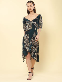 Label Ritu Kumar - Emerald Floral Print Short Dress