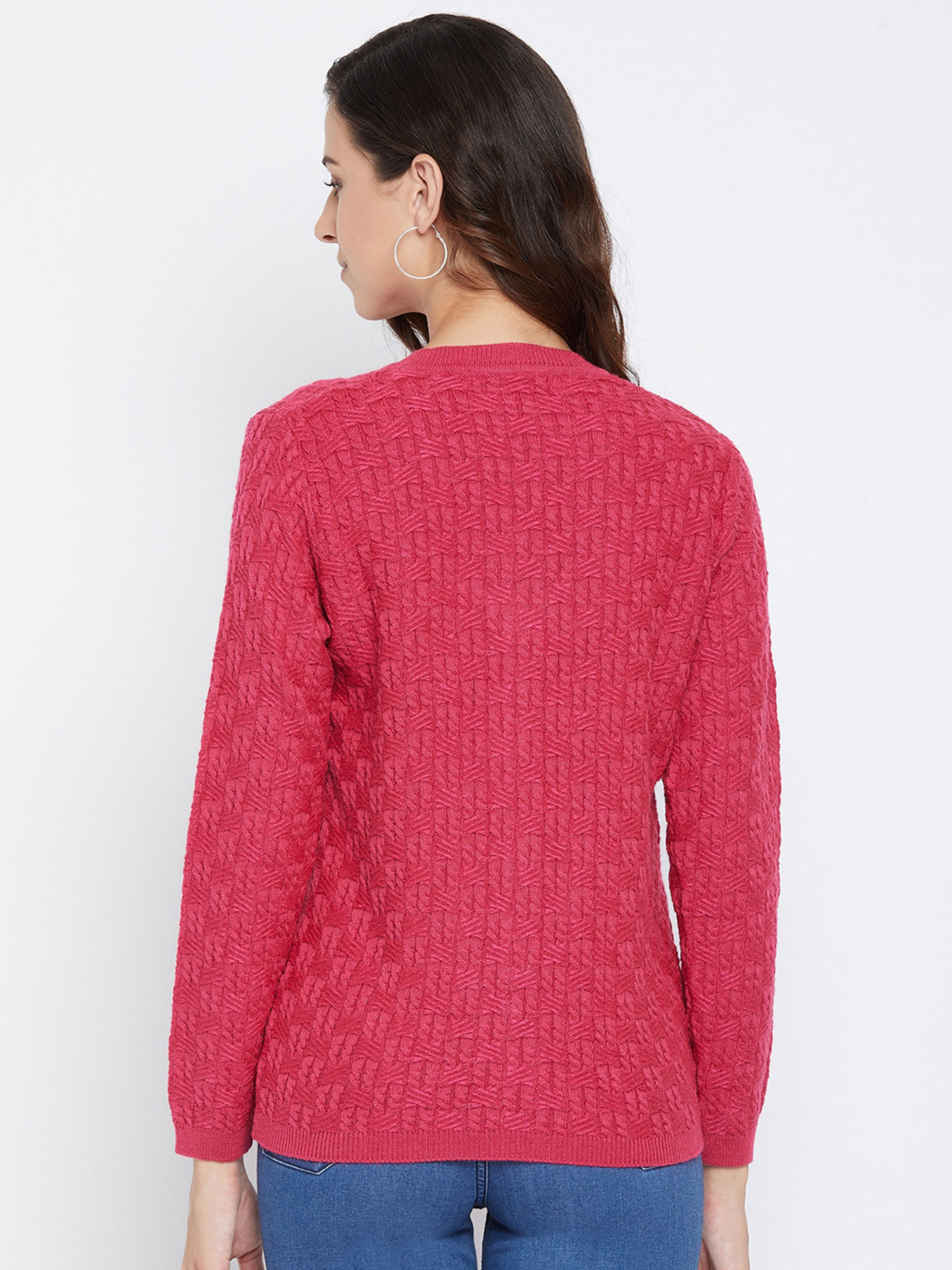 Duke Women Self Design Magenta Cardigan 