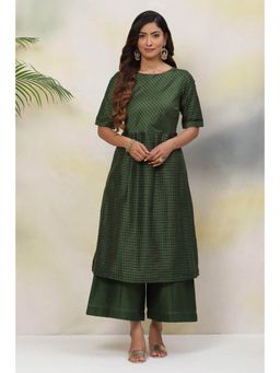 Biba - Green Flared Art Silk Fusion Wear 2 Piece Set