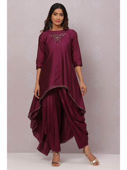 Biba - Deep Purple Flared Cotton Silk Fusion Wear 2 Piece Set