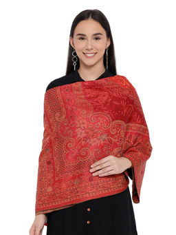 Pashmoda - Red Woolen Jamawar Aari Embroidered Shawl