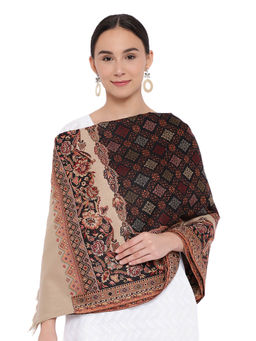 Pashmoda - Black Woolen Faux Pashmina Jamawar Shawl