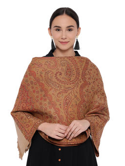 Pashmoda - Beige Woolen Faux Pashmina Jamawar Shawl