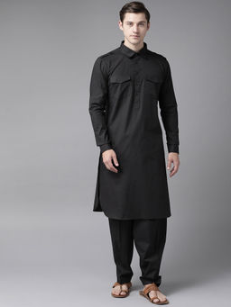 See Designs - Black Pathani Kurta With Salwar (Set of 2)