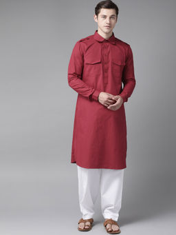 See Designs - Maroon Pathani Kurta With Salwar (Set of 2)