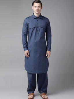 See Designs - Navy Blue Pathani Kurta With Salwar (Set of 2)