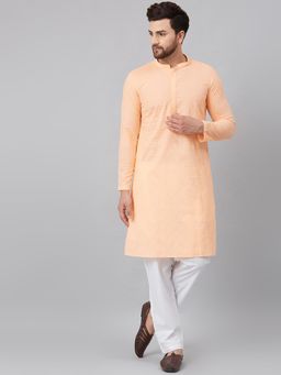 See Designs - Peach Chikankari Embroidered Woven Design Straight Kurta