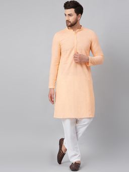 See Designs - Peach Chikankari Embroidered Woven Design Straight Kurta