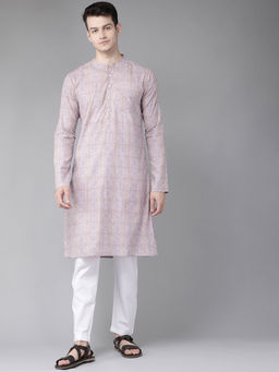 See Designs - Men Peach And Gold Printed Straight Kurta