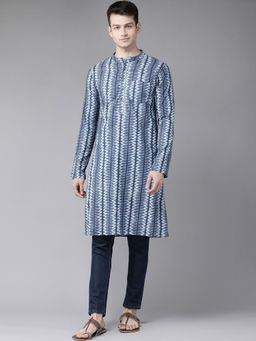 See Designs - Men Blue Printed Straight Kurta